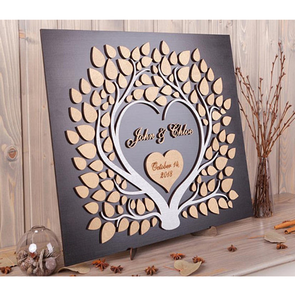 Rustic Wedding Guest Book Alternative Wood , Personalized 3D Guestbooks,livre d'or de mariage,Hearts Guest Book Wedding Gift