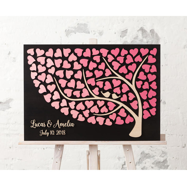3D Wedding Guestbook Sign,Rustic Guest Book Tree, Personalized Couple Name Guest Book Alternative Wooden,Unique Guest Books