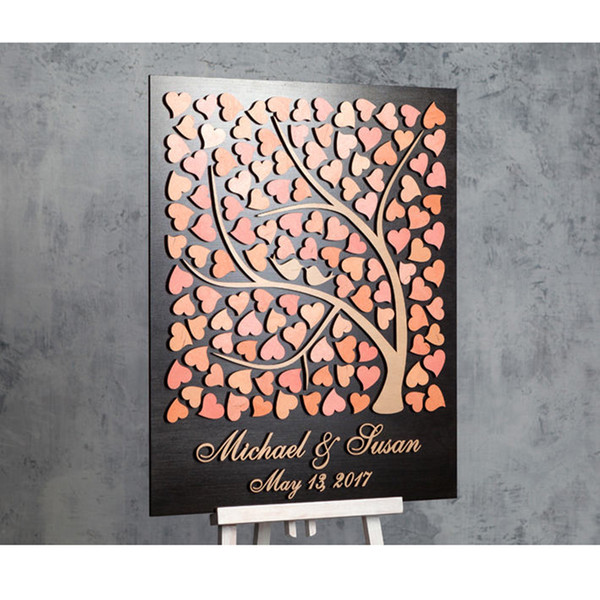 Personalized Wedding Guest Book Tree, Custom 3D Guest Book Sign, Rustic Wedding Guest Book With Hearts,Unique Guestbooks