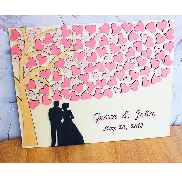 Custom 3D Wedding Guest Books With Hearts, Unique Guestbooks Tree, Personalized Bride and Groom Names Date Guest Books