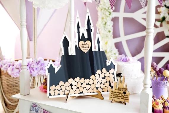 personalized Fairytale idea castle wedding engraved Alternative memory guestbooks with heart drop box top signature guest books