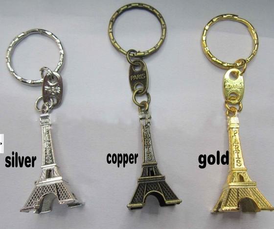 Romantic Wedding Favors Alloy Retro Eiffel Tower Keychains Advertising Gift Key Ring Supplies(Gold Silver Copper)