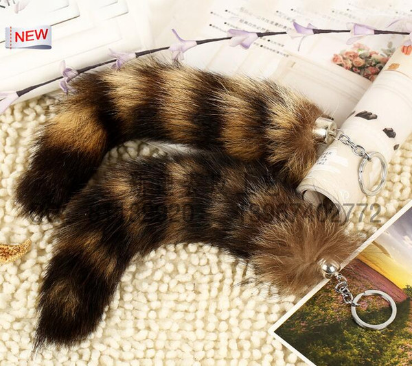 100% Ursfur Real Canadian Fox Fur Tail Keychain Bag Tassel Hanging Tag Strap Car Key Chain Ring Gift car keychain QLK193