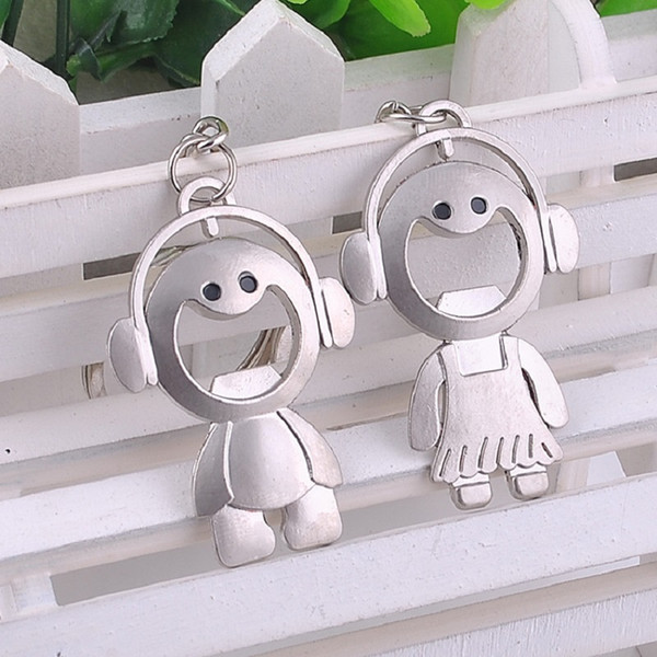 200pairs Love Boy and Girl Couple Wearing Headphones Keychain Fashion Keyring Bottle Opener Valentine's Day Lover Gift WA2085