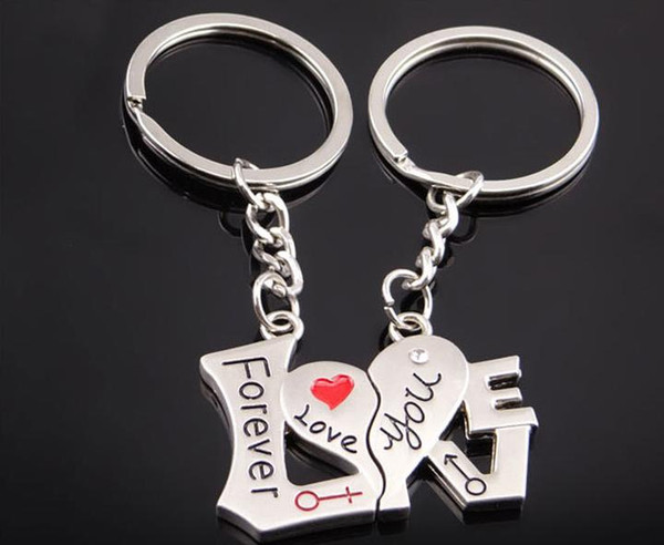 Love You Forever Wedding Gifts Love Heart Pendant Keychain Favors Lovers Keyrings Alloy Car Key Chain for Couples