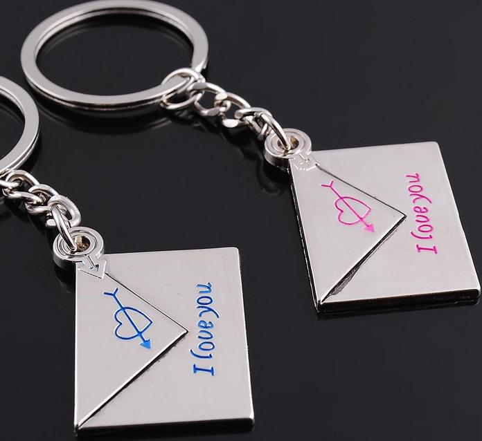 100pcs/1lot NEW Wedding Keychain Lovers Keychain envelope style Stainless alloy steel Key Chain High Quality Keychain Favors 062
