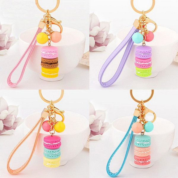 Macarons Cake Key Chain Hide Rope Pendant Keychain Car Keyring Baby Shower Party Gifts Wedding Supplies Favors + DHL 