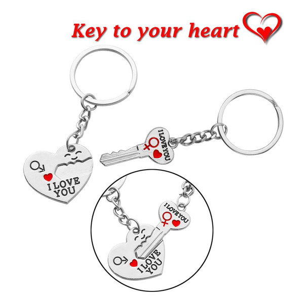 100 Pair HOT Metal Lovers Heart Key Chains For Car Keys Keyring Charm 