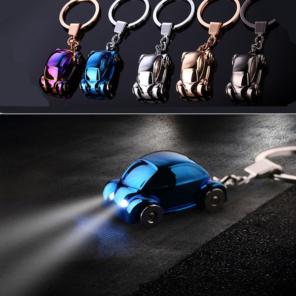 Portable LED Light Keychain Favors Flashlight Alloy Car Shape Keyring Fashion Car Key Acessories Key Chains Pendants