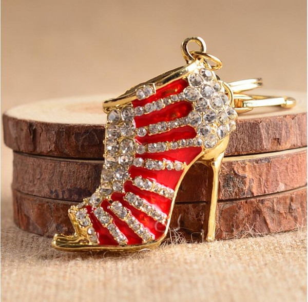 Fashion Cute Design High heels Car Rhinestone Keychain Girls Bags Hangings Keychains Holiday Gift car keychain QLK192