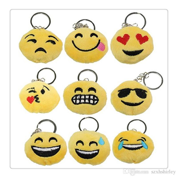 New 2016 Emoji Mini Plush Pillows Rings Wedding Keychains Lovely Emoji Smiley keychains love keychainS Keychain Favors for Best Kids Gift