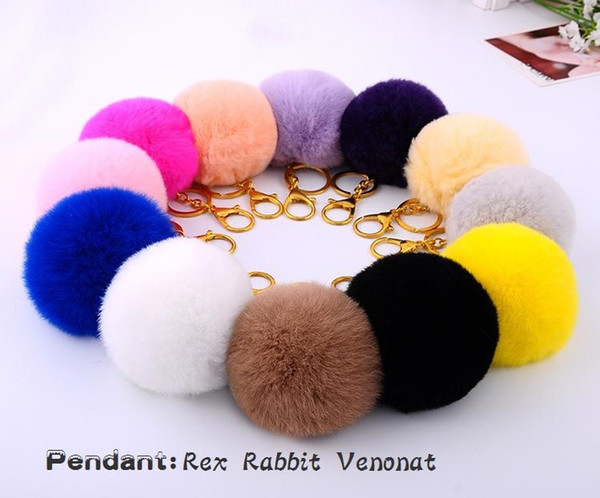 New year product knitted hats with fur pom fur ball key chain rabbit 8 cm fur pom pom