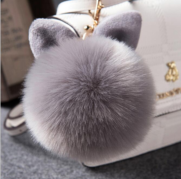 Trendy New 2017 Rabbit Fur Ball Keychain Handbags Hanging Plush Cellphone Car Key Pendant Pom Charm Keyring Women's Christmas gift QLK2