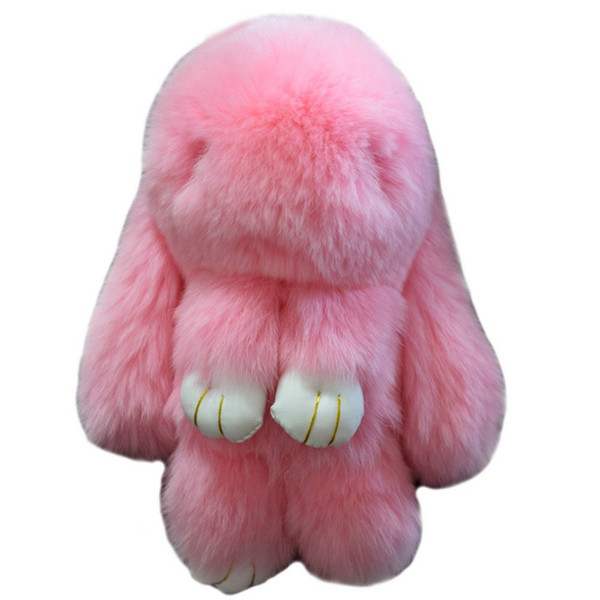 Rabbit Fur Keychains Pendant Lovely Metal Plush Rabbit Women Keychain Hand Bag Car Keyring Charm Key Holder Jewelry Accessories 18CM