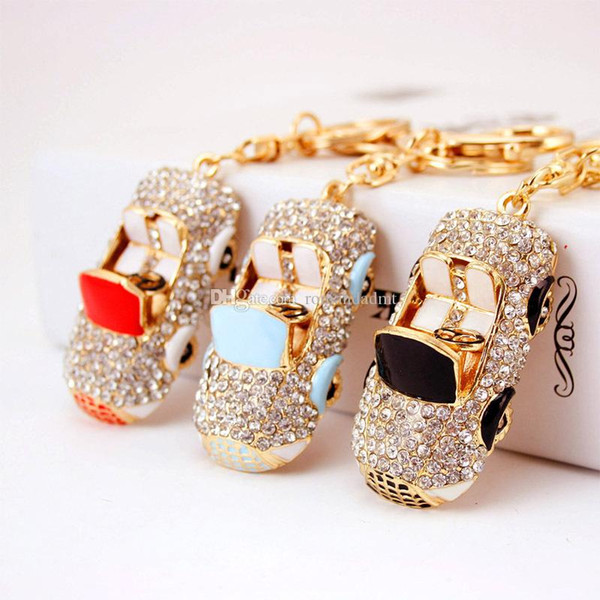 Rhinestone Sports Car Keychain Plated Gold Alloy Keyring Baby Shower Party Gifts Wedding Supplies Keychain Favors + DHL 
