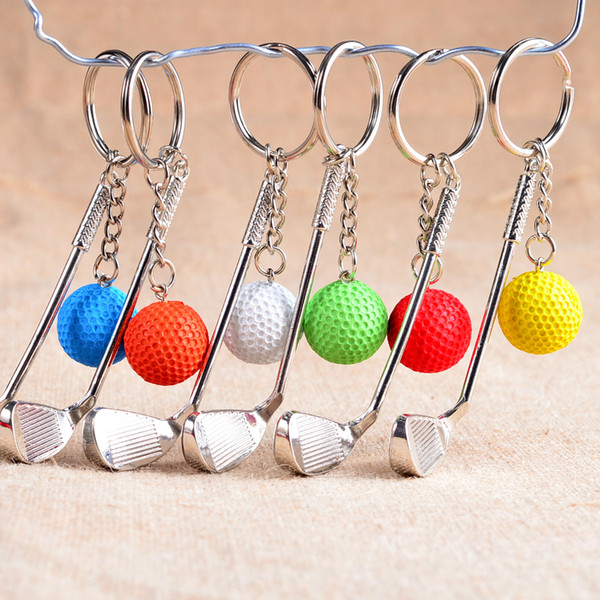 New golf ball keychain golf ball rod keychain key chain Zinc Alloy Metal Ball Keyrings Golf Clubs Ring Key Fob rod