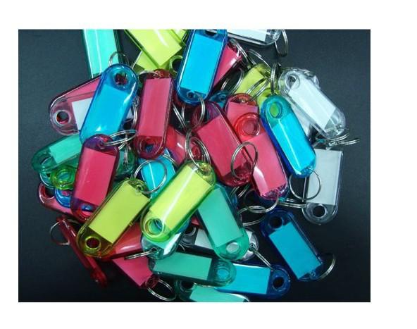 Wholesale-20Pcs Assorted Color Crystal Plastic Key ID Label Tags Card Split Ring Keyring Keychain AE01557