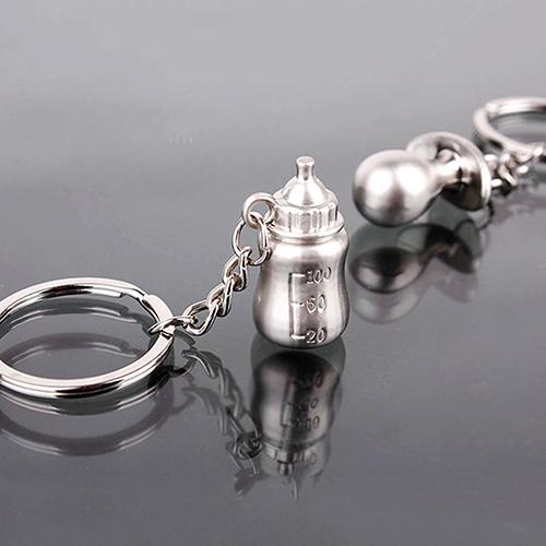 Free 100sets=200pcs/lot metal pacifier and feeding bottle key chain favors baby shower souvenirs, party giveaways