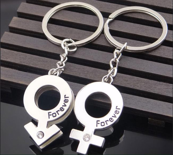 Male & Female Symbol Keychains Lovers Keyrings with Crystal Alloy Car Key Rings Key Chain for Wedding Gifts