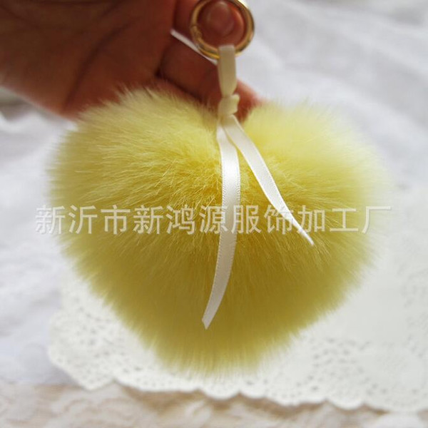 Hot Sale Candy Colour Cute Genuine Leather Rabbit Fur Ball Plush Key Chain For Car Key Ring Bag Pendant Car Keychain Bags Keychain QLK198