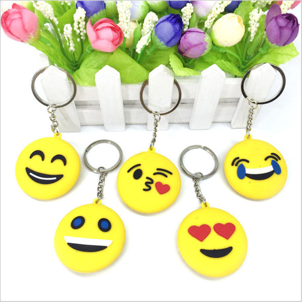 2018 Cheap Cute Design Various Emoji Cartoon Character Small Keychain Emotion Yellow QQ Expression Stuffed PVC Doll Toy 9 Designs King Ring