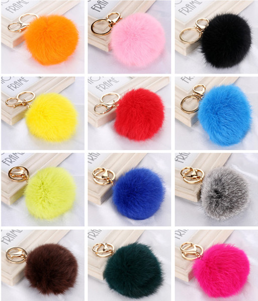 Real Rabbit Fur Ball Keychain fur keyring pompom cell phone car Key Chains pendant best gift for wedding