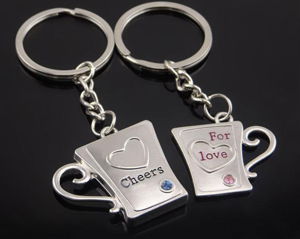 2018 New Alloy Heart Lovers Keychain Cup Shape Key Chains Wedding Gifts Cheer For Love Keychains with Crystal