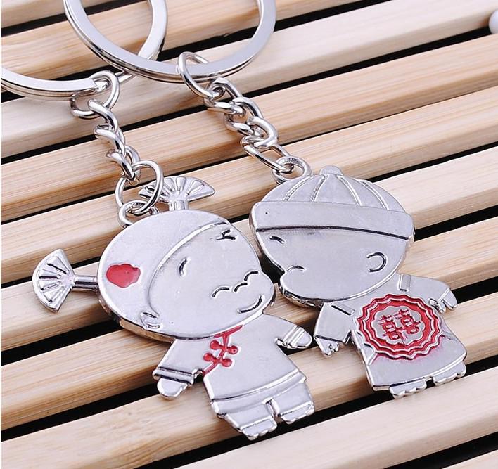 100pcs/1lot NEW Wedding Keychain Lovers Keychain Chinese wedding Kids style Stainless alloy steel Key Chain High Quality Keychain Favors 001
