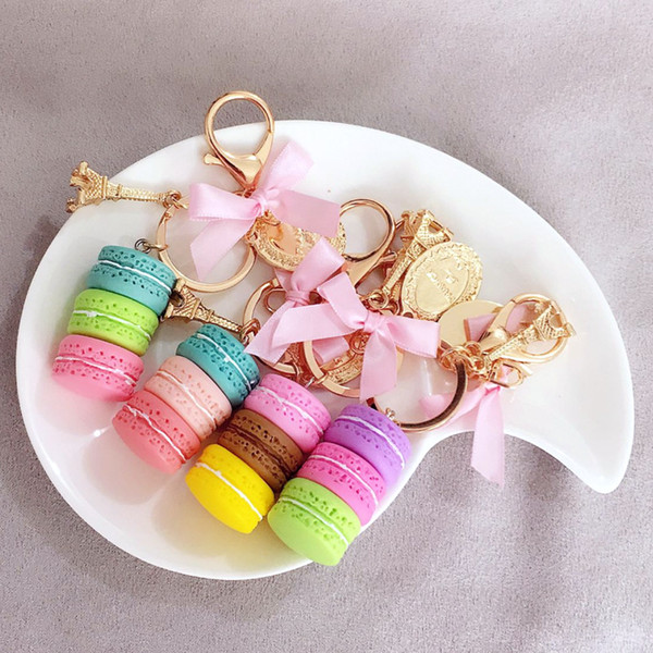 Resin Macaron Cake Keychain Metal Effiel Tower Bag Charm keyring Wedding Supplies Keychain Favors DHL 