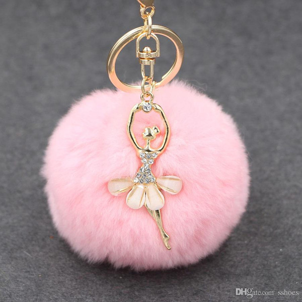 Fashion Women Rabbit Fur Cony Hair Rhinestone Ball Pom Pom Charm Car Keychain Handbag Key Ring Pendant