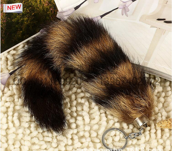100% Ursfur Real Canadian Fox Fur Tail Keychain Bag Tassel Hanging Tag Strap Car Key Chain Ring Gift 25cm car keychain QLK193.