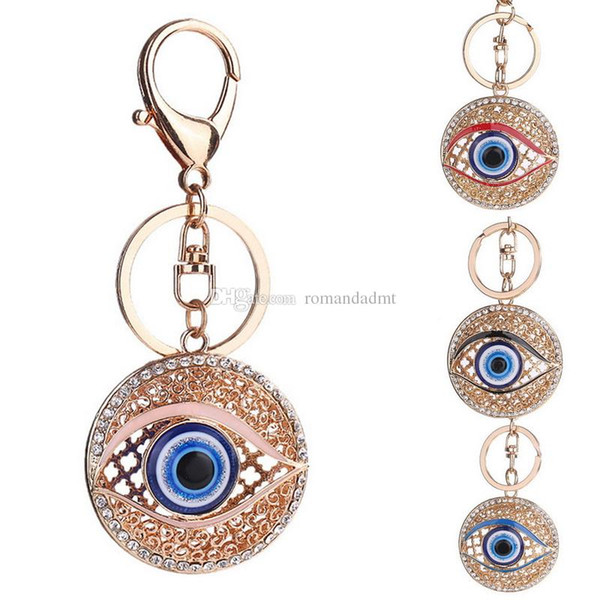 Metal Rhinestone Evil Eye Keychain Blue Round Eye Bag Car Keyring Wedding Party Favor and Gifts DHL 