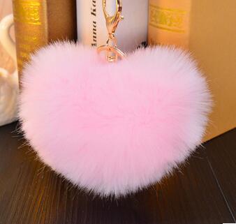 New 2016 heart-shaped hair bulb key chain Lovely rabbit fur simulation car key ring ladies fashion bag accessories QLK201
