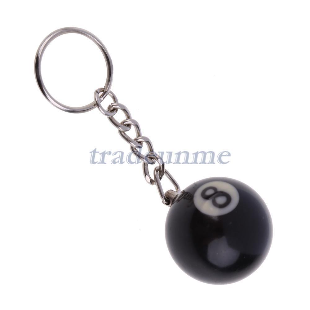 Wholesale-Free shipping Popular 1x32mm Billiards Pool Ball Model Keychain Black No. 8 Key Ring Chain Resin