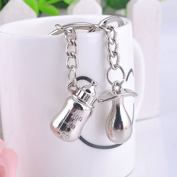 50pairs/lot=100pcs/lot stainless steel baby pacifier and feeding bottle key chain baby shower favors and gifts Free 