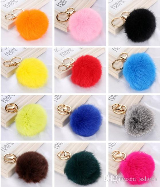 Real Rabbit Fur Ball Keychain fur keyring pompom cell phone car Key Chains pendant best gift for wedding