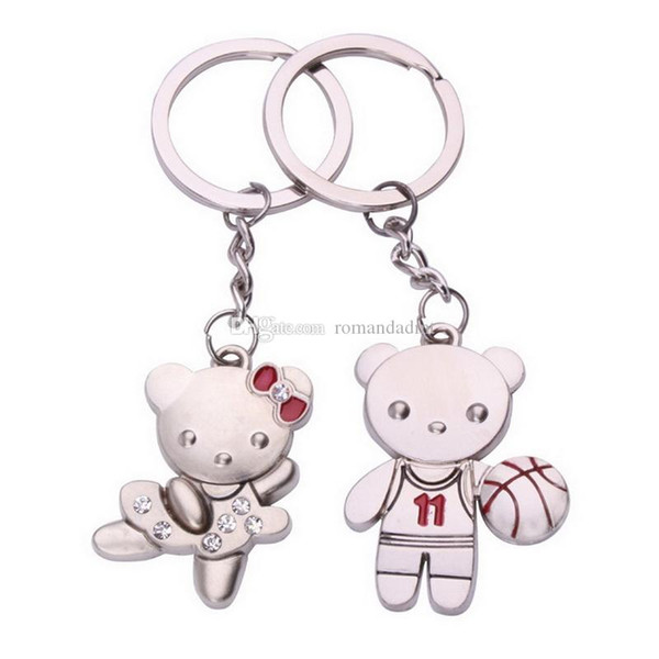 Metal Basketball Bear Couple Keychain Cartoon Penda Lovers keyring Wedding Party Favor keychains card packing DHL 