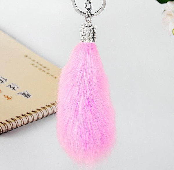 Set auger plush fur Keyring Tail Rabbit Long Lucky Charm Faux Fur Cute Soft Fluff Handbag Charms car keychain pendant Festival party gift