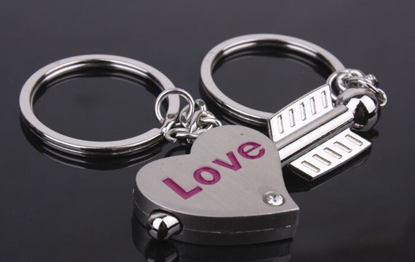 New Couple Key chain Lovers Couples Keyring Chain Gift KeyChain Cupid's Arrow & Heart LOVE Valentine's Day