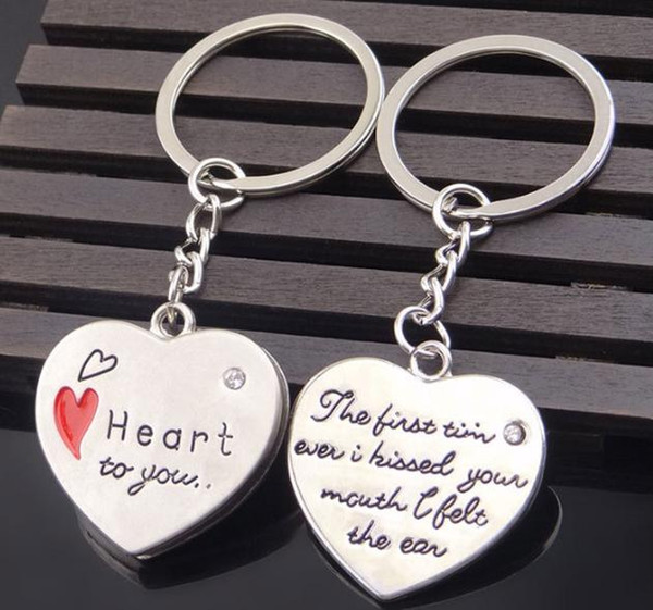 Love Heart to You Keychains with Crystal Wedding Party Gifts Couples Lovers Keyrings Alloy Key Chain Car Key Rings