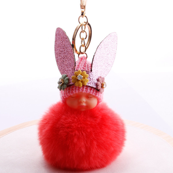 Real Rabbit Fur Ball Keychain Soft Fur Ball Lovely Gold Metal Key Chains Ball Pom Poms Plush Keychain Car Keyring Bag Earrings Accessories