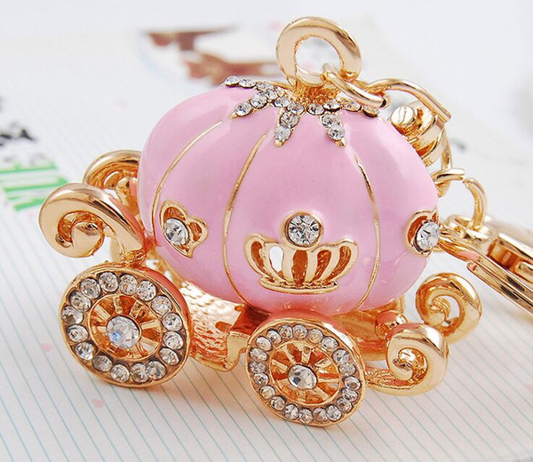 Hot Cinderella Pumpkin Carriage Keychain Crystal Pendant Charm Purse Handbag Car Key Keyring Keychain Party Wedding Birthday Creative Gift