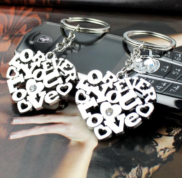 10pcs/1lot NEW Wedding Keychain Lovers Keychain Love you forever Heart Stainless alloy steel Key Chain High Quality Keychain 03