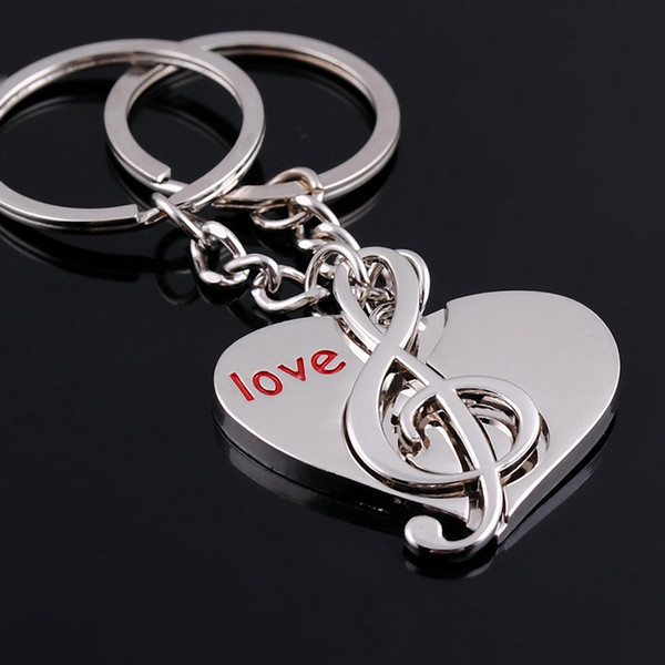 Couple Musical Note Heart Keychain Metal Lovers Keyring Valentine's Day Gift Wedding Favors Keychains with card + DHL 