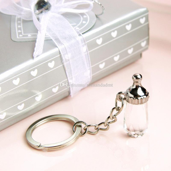 Crystal Baby Bottle Keychain Baby Christening Gifts Baby Shower and Wedding Favors Gift Box Packing DHL 