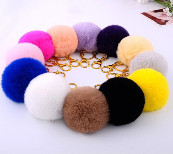 Hot Sale Candy Colour Cute Genuine Leather Rabbit Fur Ball Plush Key Chain For Car Key Ring Bag Pendant Car Keychain Bags Keychain QLK181
