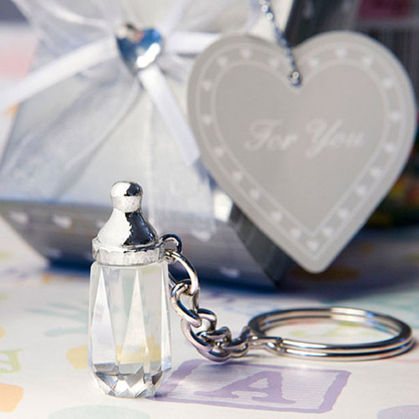 10pcs/lot Wedding Favors and Gifts Crystal Collection Baby Bottle Keychain Baby Christening Gifts Baby Shower Favors