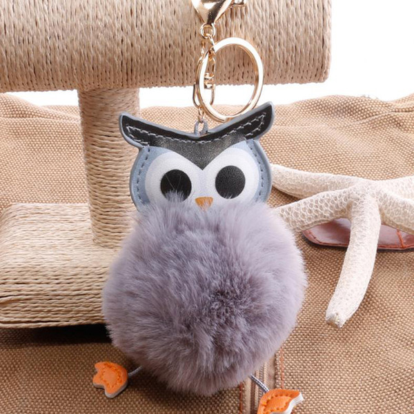 Cute Owl Pompom Keychain Fluffy Artificial Rabbit Hairball Keychains Animal Women Car Bag Key Chain