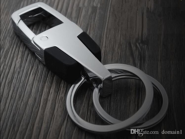 2017 Bright Silver Tone Fashion Car Key Chain For Men Double Loops Key Holder Fit Waist Belt Keychains Metal Key Ring