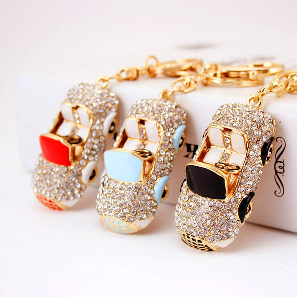 Rhinestone Sports Car Keychain Plated Gold Alloy Keyring Baby Shower Party Gifts Wedding Supplies Keychain Favors + DHL 